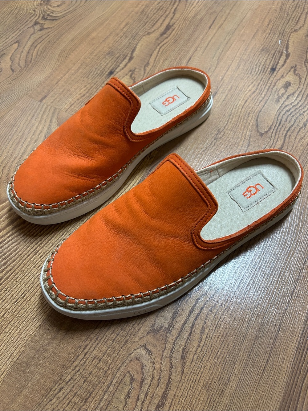 UGG Men's Orange Leather Slip-On Mule Loafers